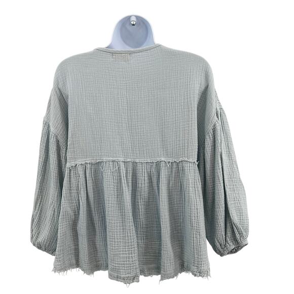 Attar'd State Cropped Sleeve Shirt Ruffle Trim Womens S Light Blue Peplum V-neck - Picture 7 of 10